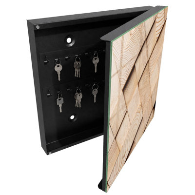 Key storage box, Opens to the right, 30x30x5, White, Wooden spatial pattern giving warmth, 