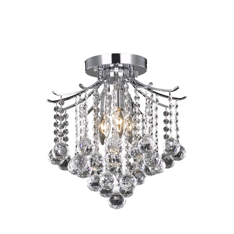 Plafonnier semi-encastré géométrique de style lustre à 3 lumières Hermanson, H 12 po x l 12 po x P 12 po, Chrome chrome