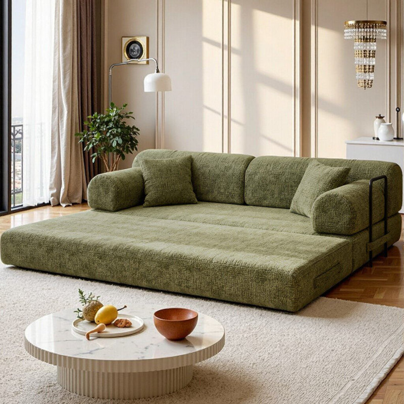 Canapé-lit convertible 4-en-1 avec matelas pliant et cadre fixe multifonctionnel, Vert
