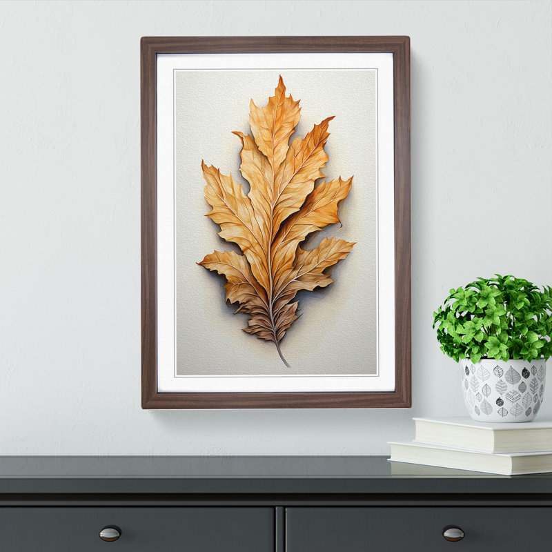 Leaf Tachisme - Single Picture Frame Print on Wood, 64cm H x 46cm W x 2cm D, Walnut