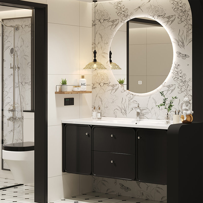 Armoire de salle de bain noire simple de style français
