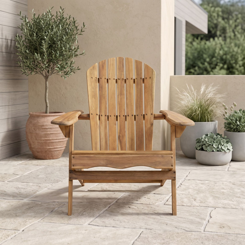 Chaise longue pliante en bois d'acacia Adirondack avec dossier à lattes et accoudoirs larges