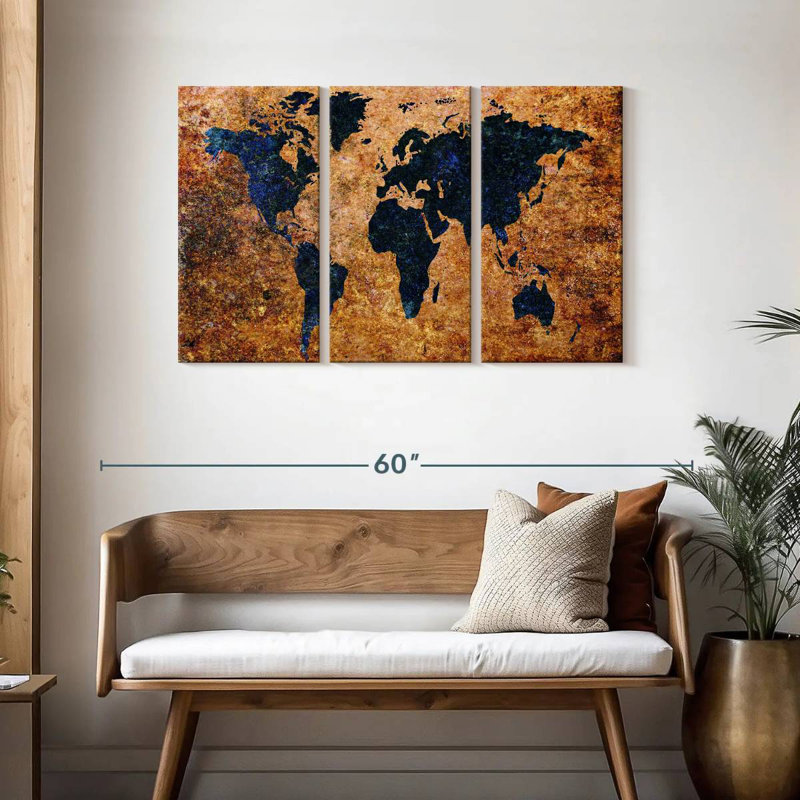 Carte du monde grunge Aliaz, H 28 po x l 45 po