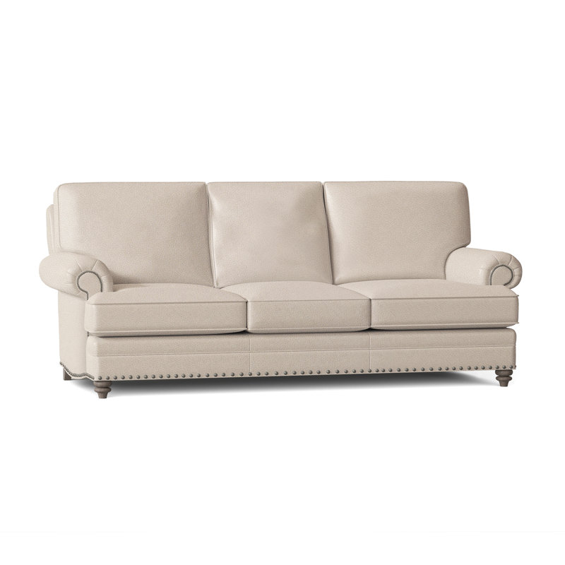 Carrado Leather Sofa, Anilina Cacao Genuine Leather, Stone, Pewter