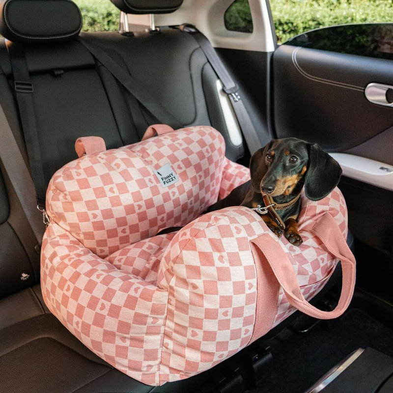  First Class Dog Car Seat Bed, Pink Heart