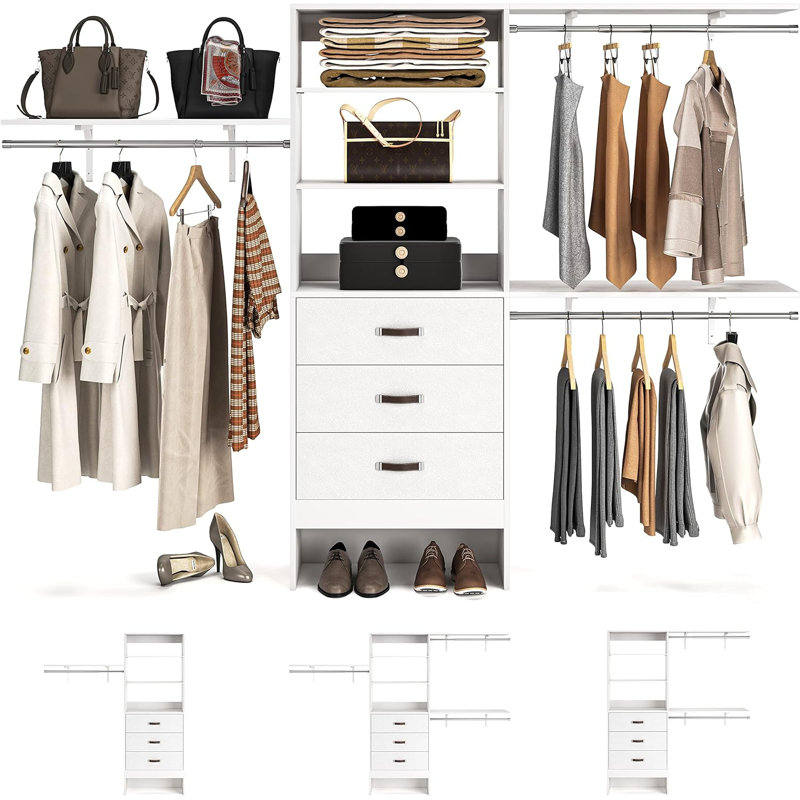 Faige 20.2'' - 96'' W Closet System with Drawers, White