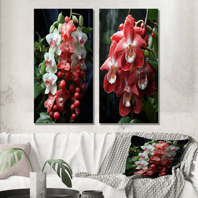 Tranquil rose et blanc I - Orchidées sur toile, ensemble de 2 reproductions d'art sur toile