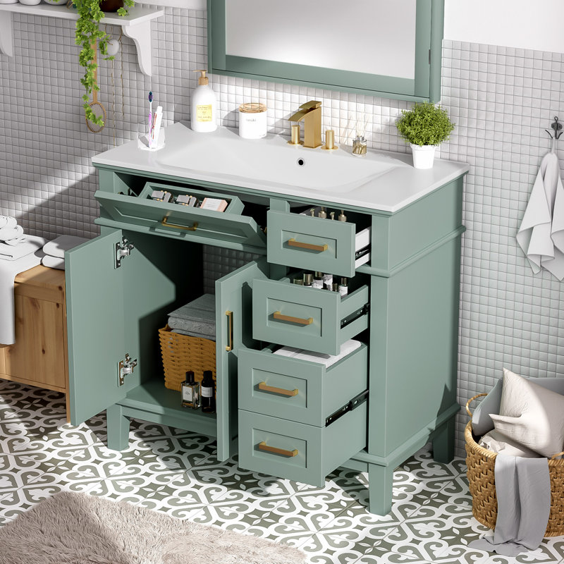 Meuble-lavabo moderne 36 "avec lavabo en céramique, Vert