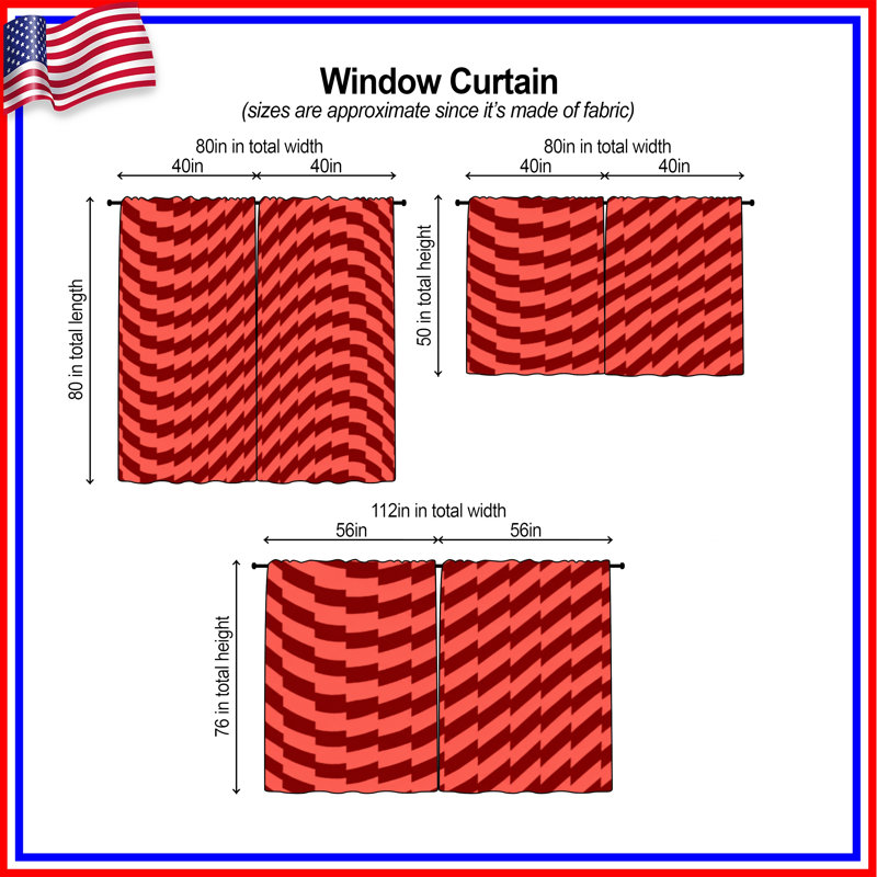 Rideaux de fenêtre à motif géométrique rouge obscurcissant et obscurcissant - 2 panneaux, 56in x 76in - 2 panels, Sheer