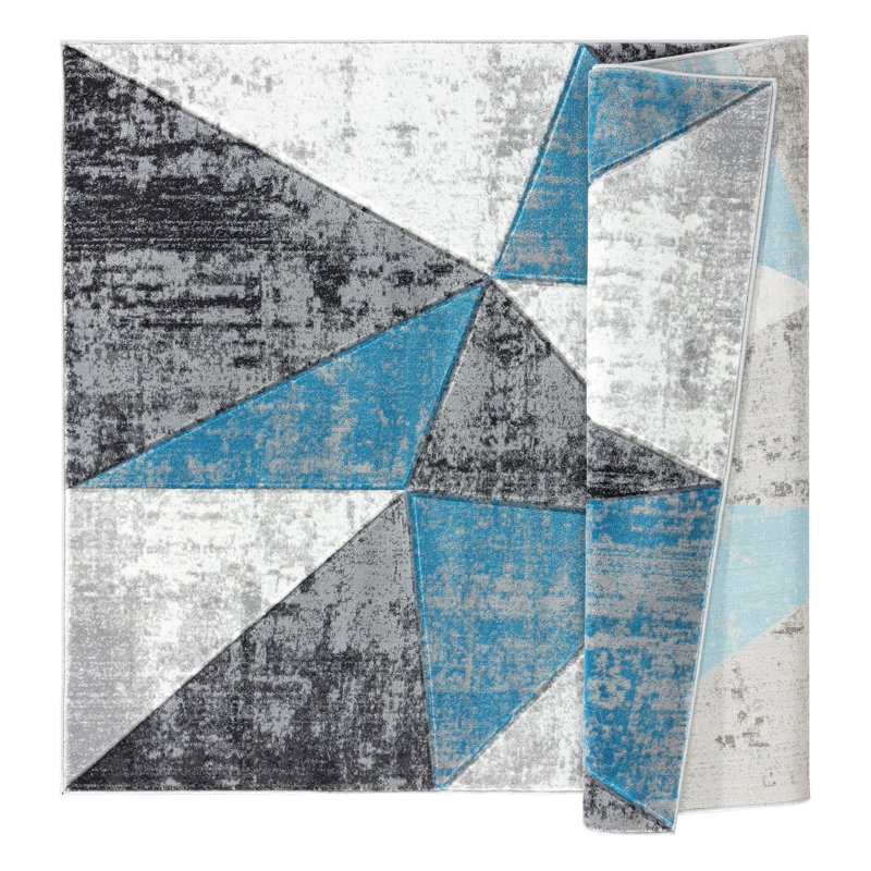 Tapis bleu / noir / gris Gini, Rectangle 3 pi 9 po x 5 pi 9 po