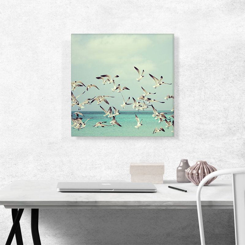 Flying Seagulls Home Decor - reproduction de photo sur toile tendue, H 18 po x l 18 po x 1,5 po