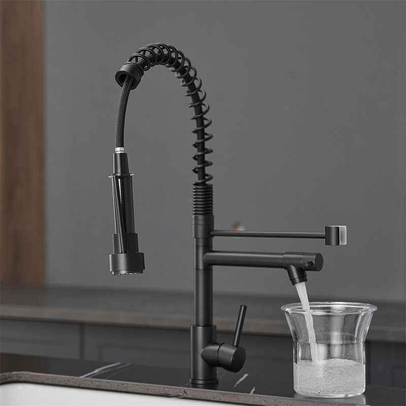Robinet de cuisine avec douchette rétractable, robinet d'évier de cuisine à poignée simple, Noir