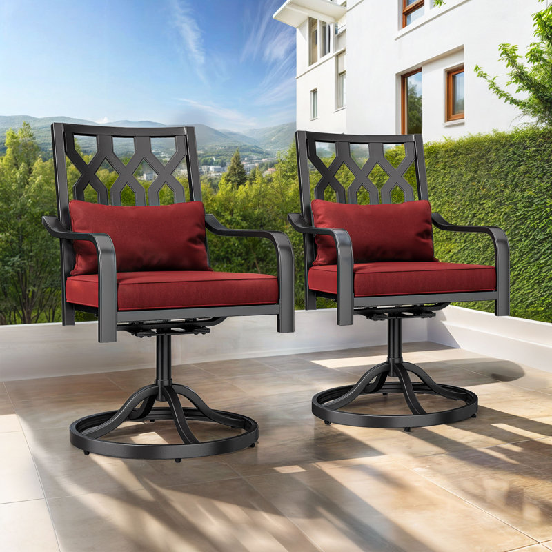 Ensemble de 2 chaises de patio pivotantes avec accoudoirs en métal et coussin
