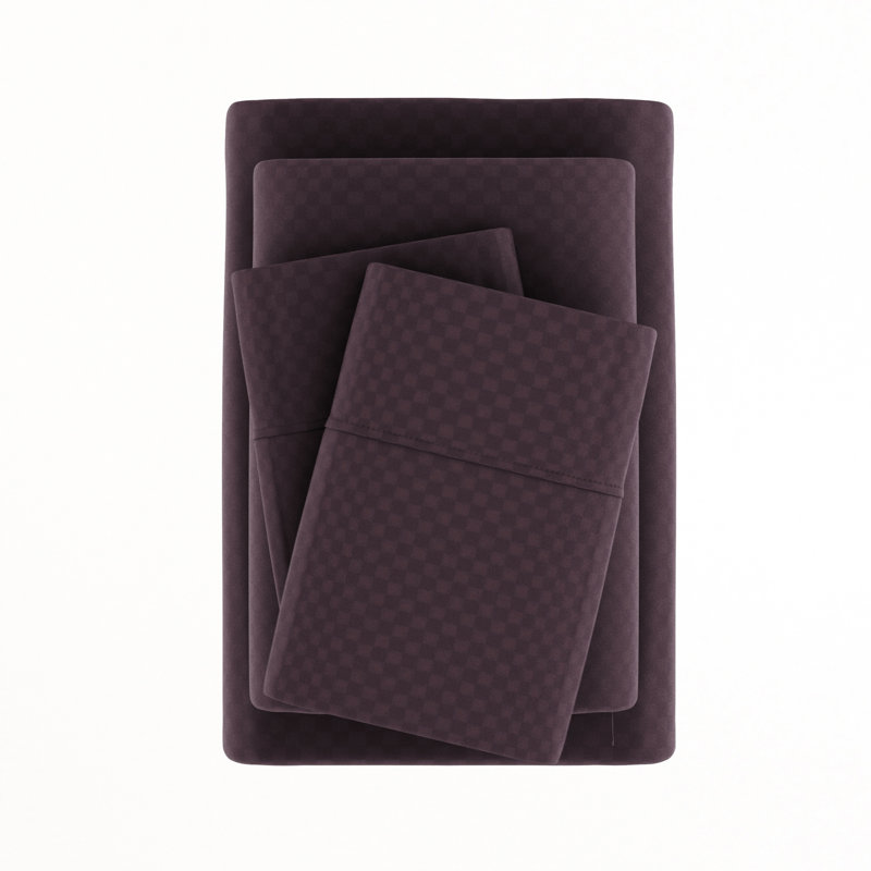 Twin Purple Embossed Microfiber Deep Pocket Sheet Set
