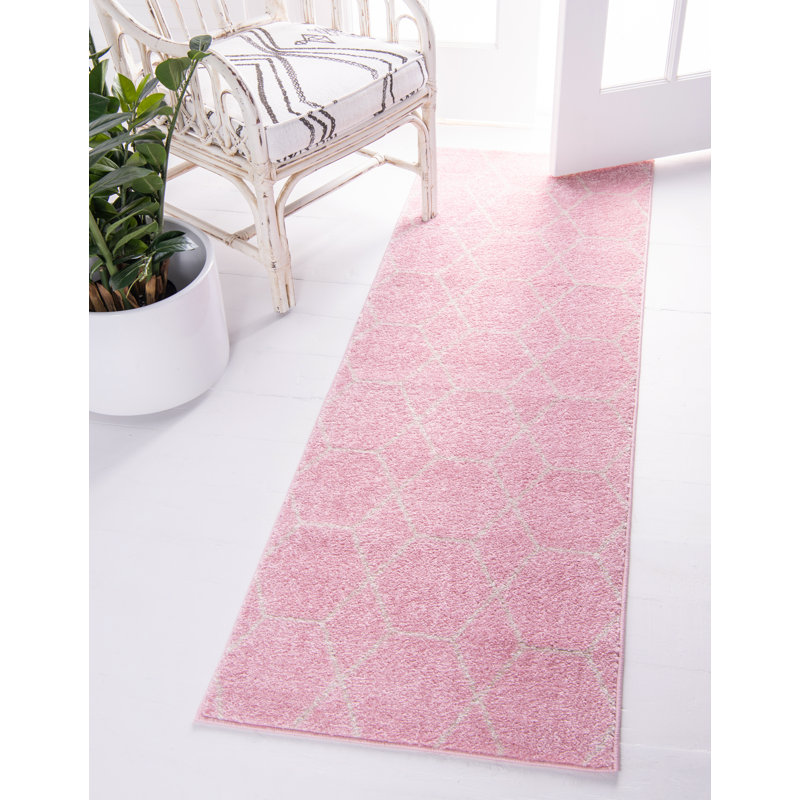 Tapis géométrique Debrodie, Tapis de couloir 2 pi x 9 pi, Pink