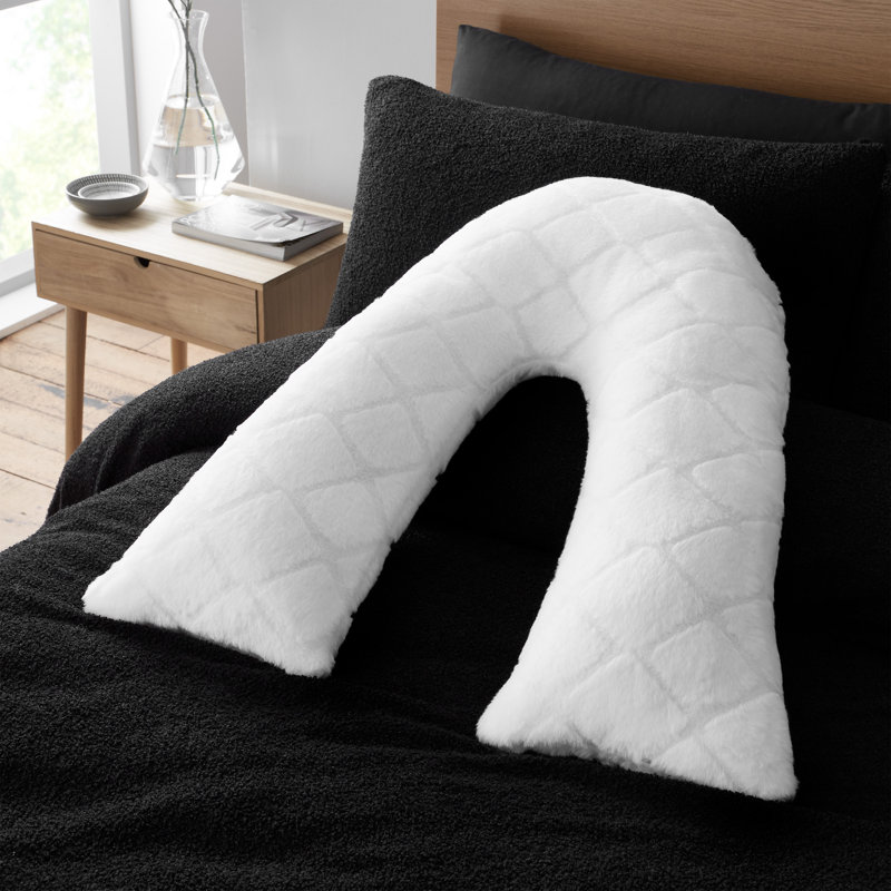 Cosy Diamond Faux Fur V Shaped Sleep Cushion Pillow, White