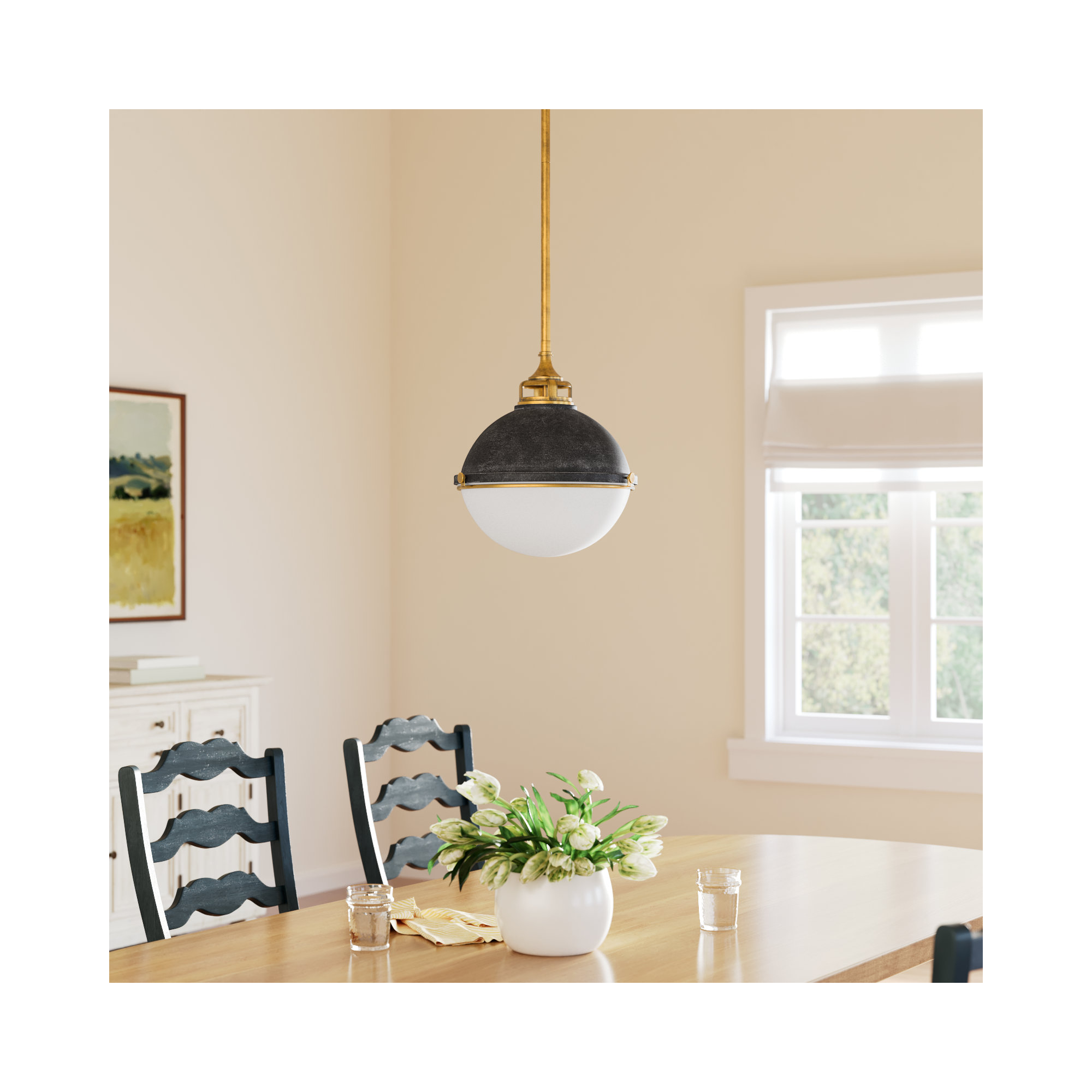 Kyoto 2 - Light Metal Dimmable Globe Chandelier, 14.5" H x 13.5" W x 13.5" D, Aged Zinc