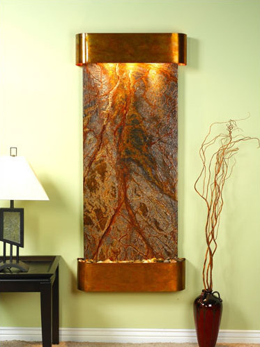 Stillmore Waterfall Fountain with Light, Rustic Copper, Black/Rust, Natural Slate