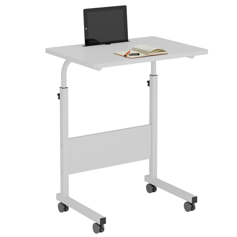 White Adjustable Height Standing Desk with Wheels and MDF Top