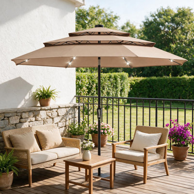Parasol carré déporté de 3 m x 3 m avec manivelle, structure thermolaquée, pour terrasse et jardin - Base vendue séparément