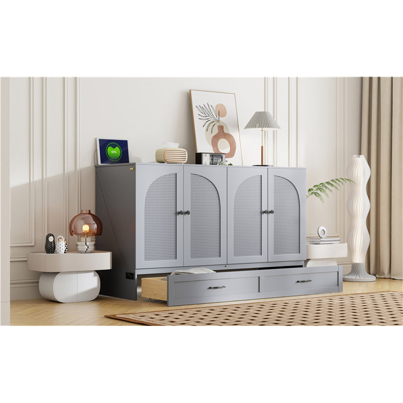 Grand lit escamotable avec grands tiroirs, Gris
