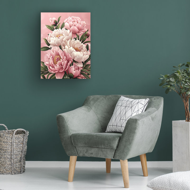 Art sur toile pivoines bolognaises roses et blanches, H 14 po x l 19 po