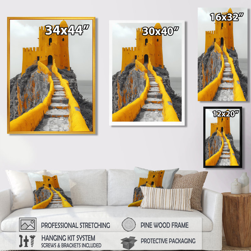 Art mural monochromes de la citadelle antique «Fortress I», Toile encadrée noire simple, H 32 po x l 16 po x P 1 po