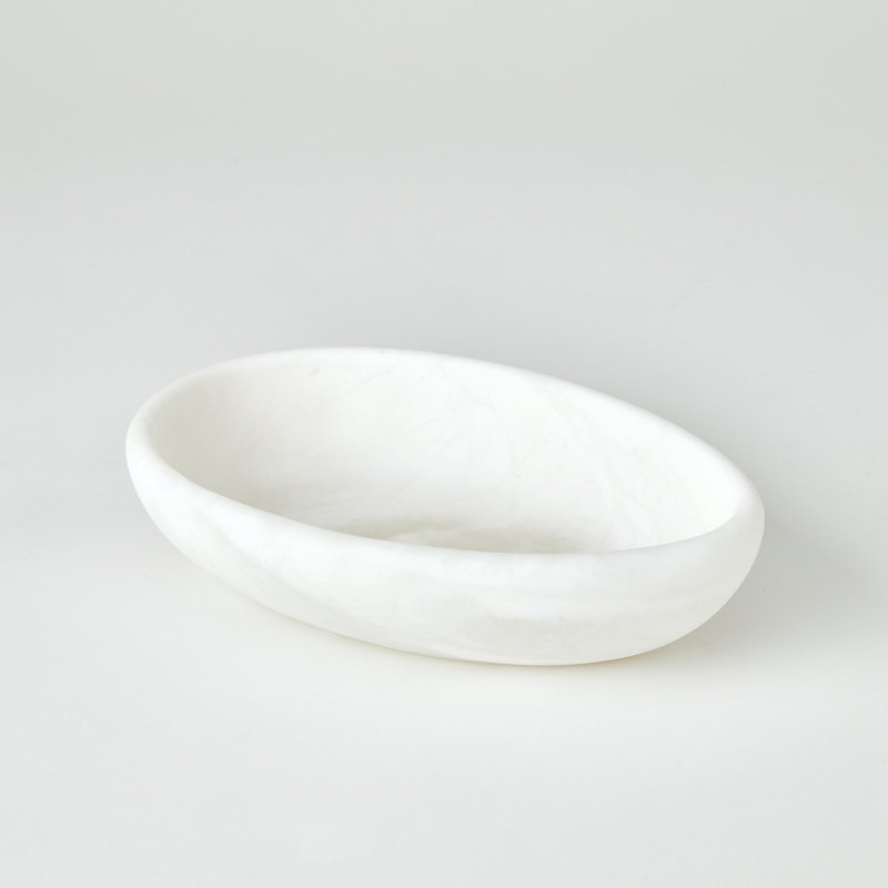 Handmade Alabaster Decorative Bowl, 3" H x 12" W x 8" D