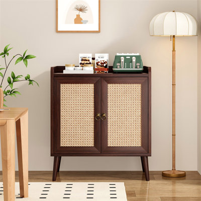 Sideboard Buffet Cabinet With Storage With Rattan Decorated Doors, Vintage Side Cabinets For Dining Room, Living Room,Hallway