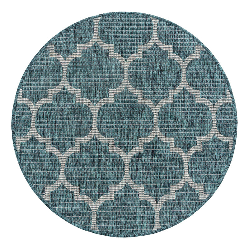 Annetrude Geometric Indoor / Outdoor Rug, Round 3'3", Teal