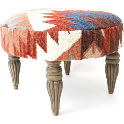 Handcrafted Tribal Kilim Upholstered Footstool Ottoman 24 x 16.5"