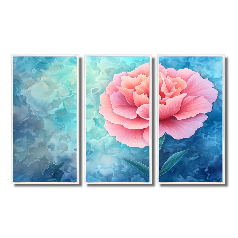 Harmony of Carnation Flower II, H 32 po x l 48 po, Reproduction avec cadre flottant, Blanc