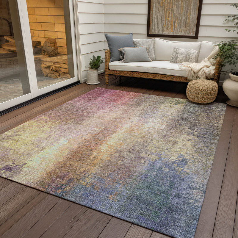 Machine Washable Indoor/Outdoor Kaczor ACN2241 Abstract Rug, Rectangle 10' x 14'