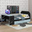 Lit de jour double en bois pleine grandeur avec lit gigogne, structure de lit de jour extensible avec bureau-1789249694
