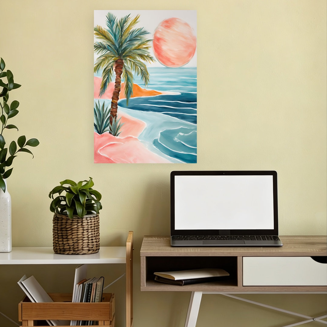 Tropical Beach Sunset Serene Tranquil Abstract Palm Tree Coastal Wall Art Print