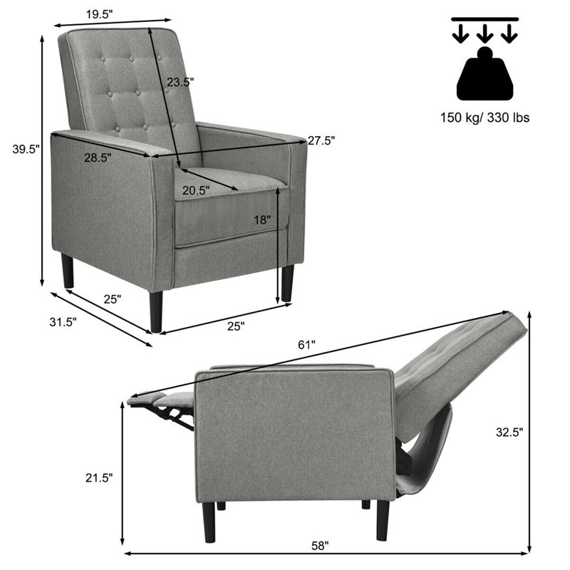 Fauteuil inclinable manuel de 27,5 po Rochel, Lin gris