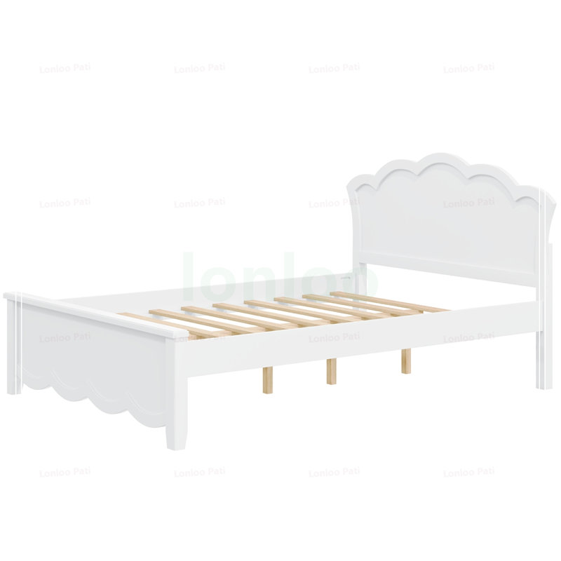 Lit plateforme double en bois pleine grandeur avec tête et pied de lit, construction en pin robuste, aucun sommier requis, assemblage facile