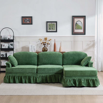 Canapé modulaire moderne avec jupe à volants amovible, chenille, repose-pieds, en forme de L