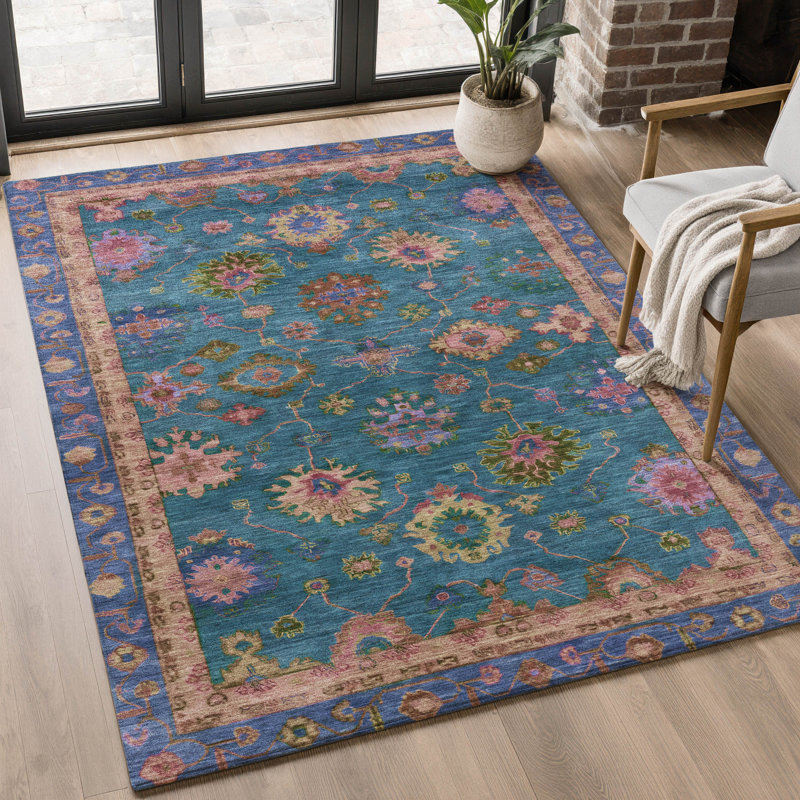 Tapis lavable à la machine de qualité supérieure Mayfield AMF2046, Sarcelle, 5 pi x 7 pi 6 po