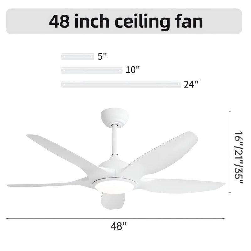 Lakenzie 48'' 5-Blade Modern Ceiling Fan with LED Light and Remote Control, White