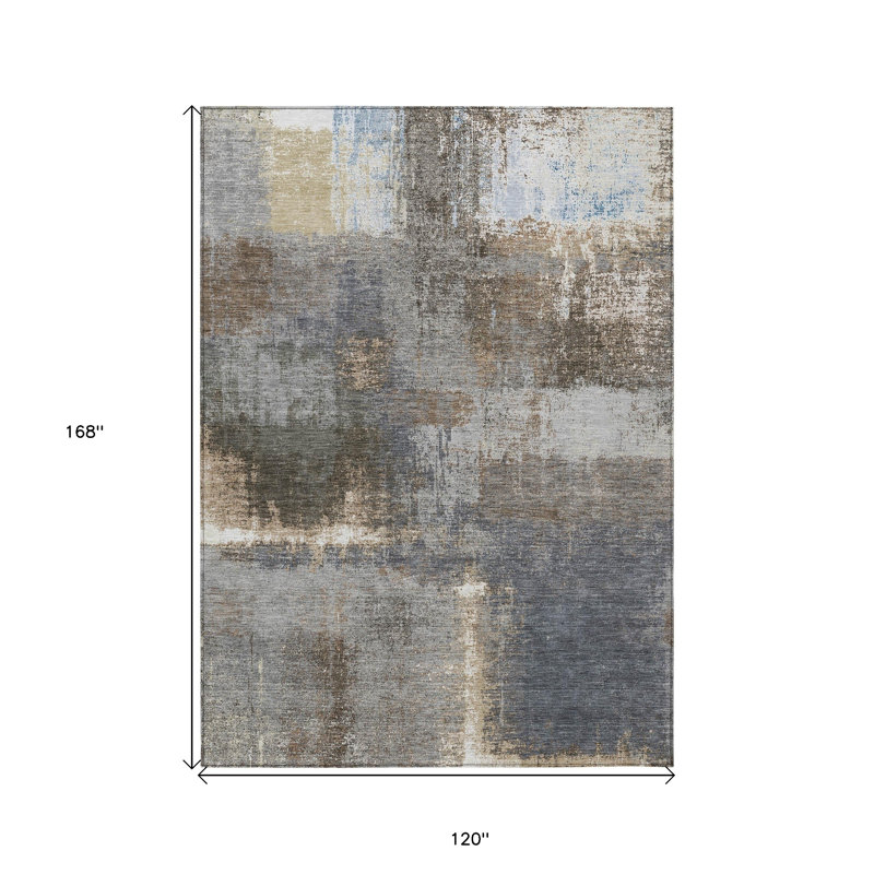 Tapis d'extérieur lavable abstrait kaki et brun 10 pi x 14 pi