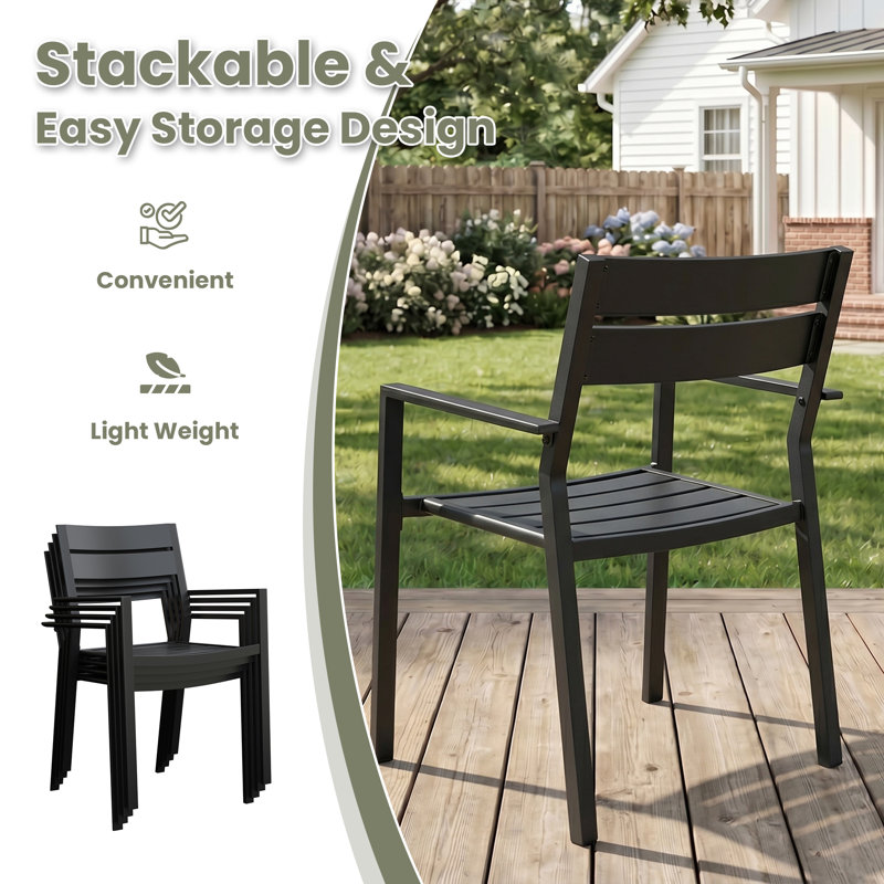 6-Person Round Patio Dining Set With Stackable Chairs, Brush Wood Brown/Black