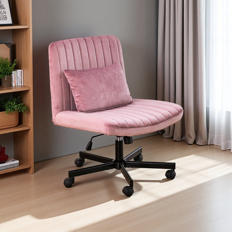 Criss Cross Armless Office Chair With Wheels - Versatile For Home Office, Meditation & Makeup, Dark Pink