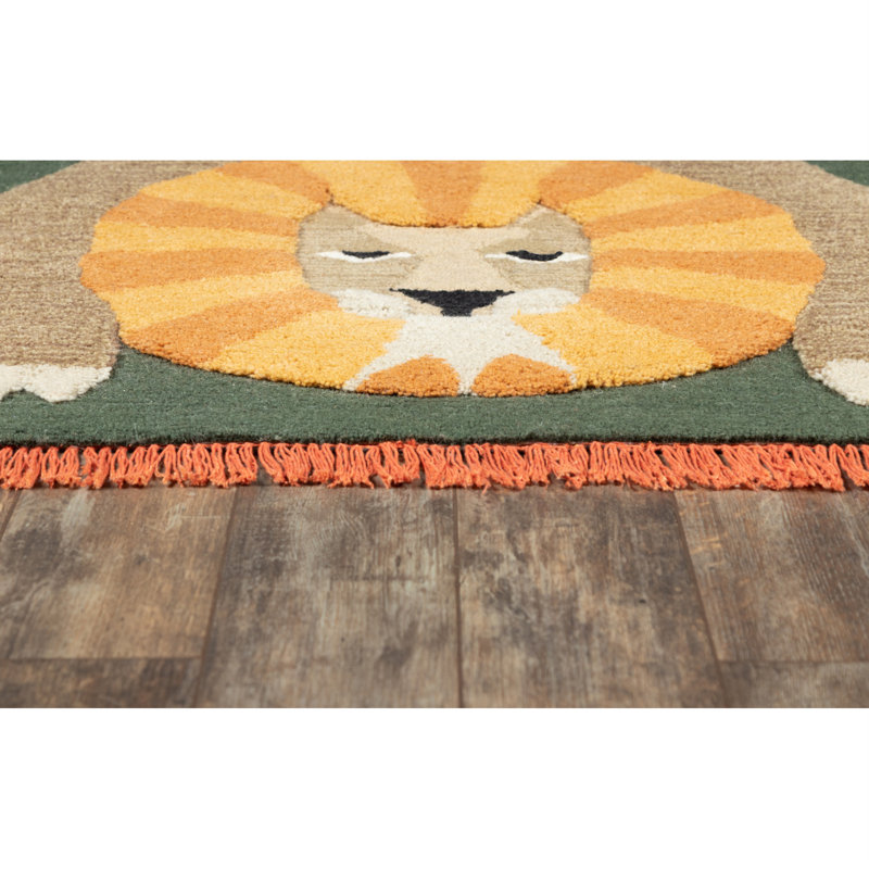 Tapis vert en laine touffeté à la main Castille, Rectangle 3 pi x 5 pi