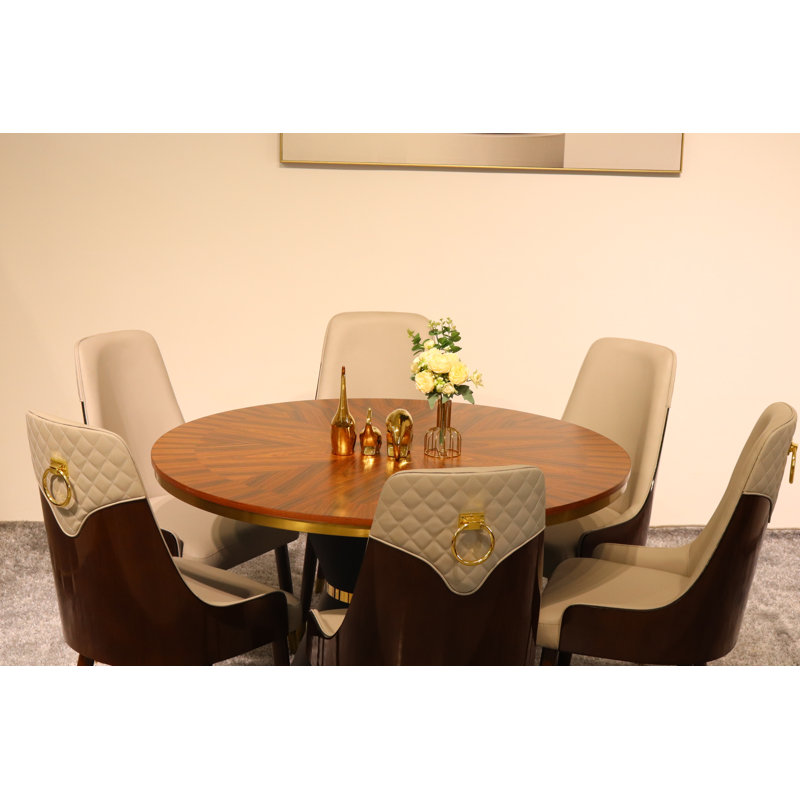 Vogue Lux Orange 61" Round Dining Set, Gray, 9 Pieces: Table, 8 Chairs, 31" H x 61" W x 61" D