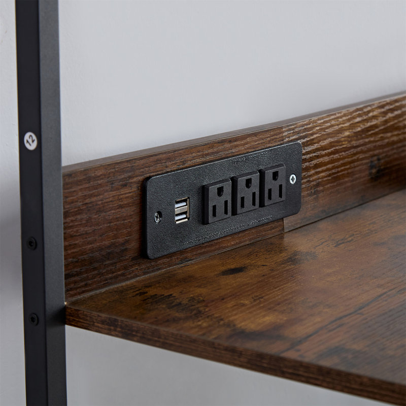 Industrial Black Metal and Wood Coffee Bar Cabinet with LED Strip
