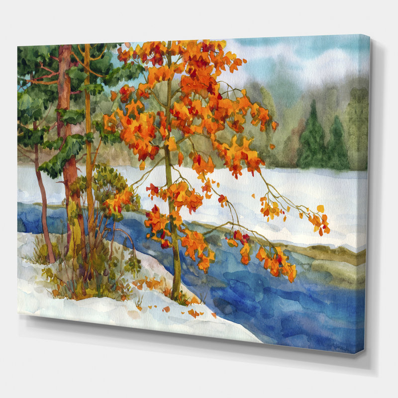Stream in the Winter Forest I - Peinture sur toile, H 30 po x l 40 po x p 1 po, Toile tendue