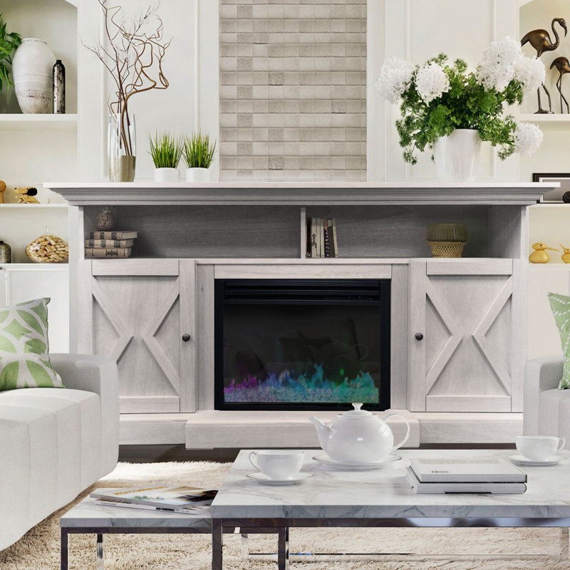 Summit White MDF Electric Fireplace TV Stand with LED Lights
