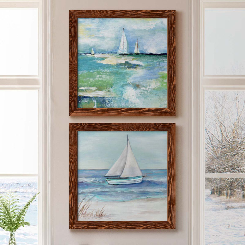 Jour sur le lac - ensemble de 2 peintures sur toile encadrées, Cadre en érable, H 20 po x l 40 po x P 1,5 po