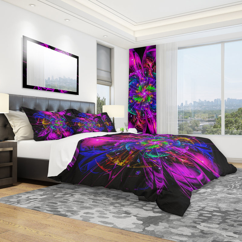 Ensemble de housse de couette à fleur fractale idéal, Housse de couette très grand + 2 taies décoratives